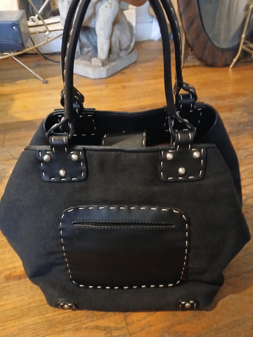 Women's Black Tote with Contrast Stitching By Donald Pilner